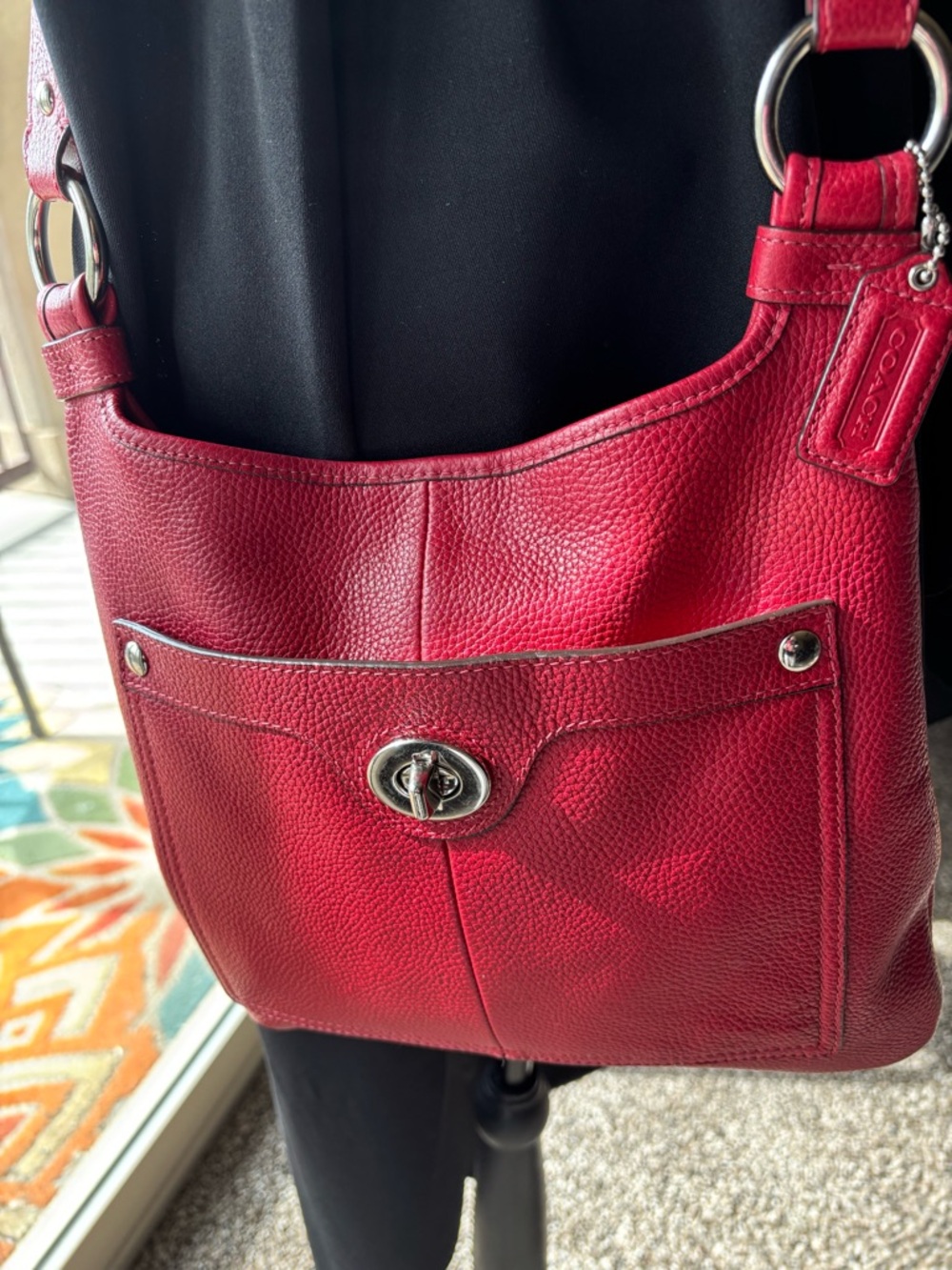 COACH F16533 Penelope Red Pebbled Leather Red Hipster Crossbody Bag